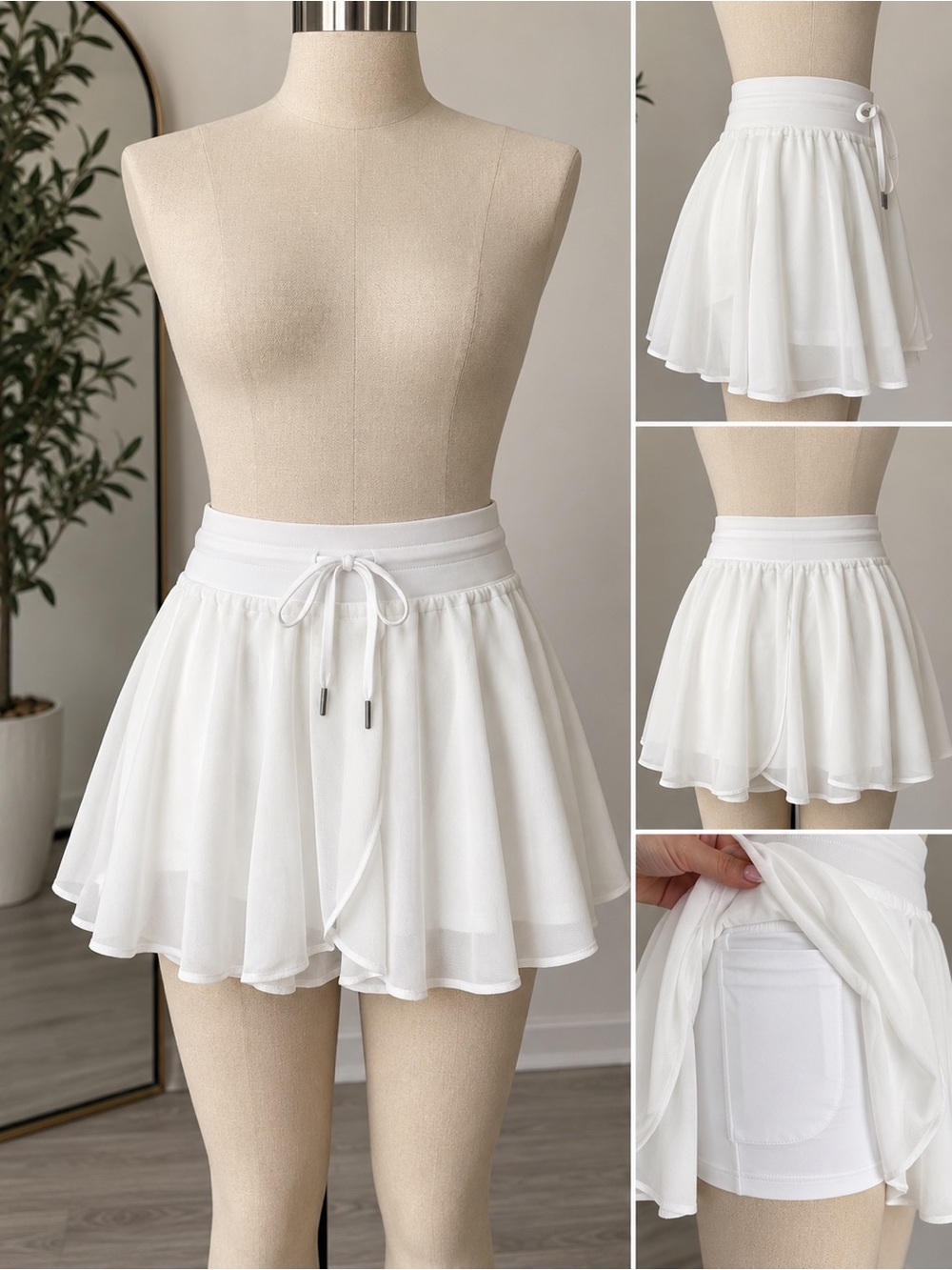 Halara high waited drawstring contrast mesh 2 in 1 mini skirt